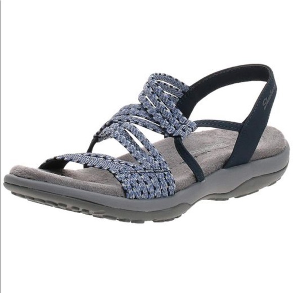 10 Skechers REGGAE slim Sandals Washable Vegan navy blue slip on water shoes - Picture 4 of 10